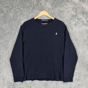 Polo Ralph Lauren Waffle Knit Shirt Mens 2XL Blue Cotton Thermal Crewneck Pony